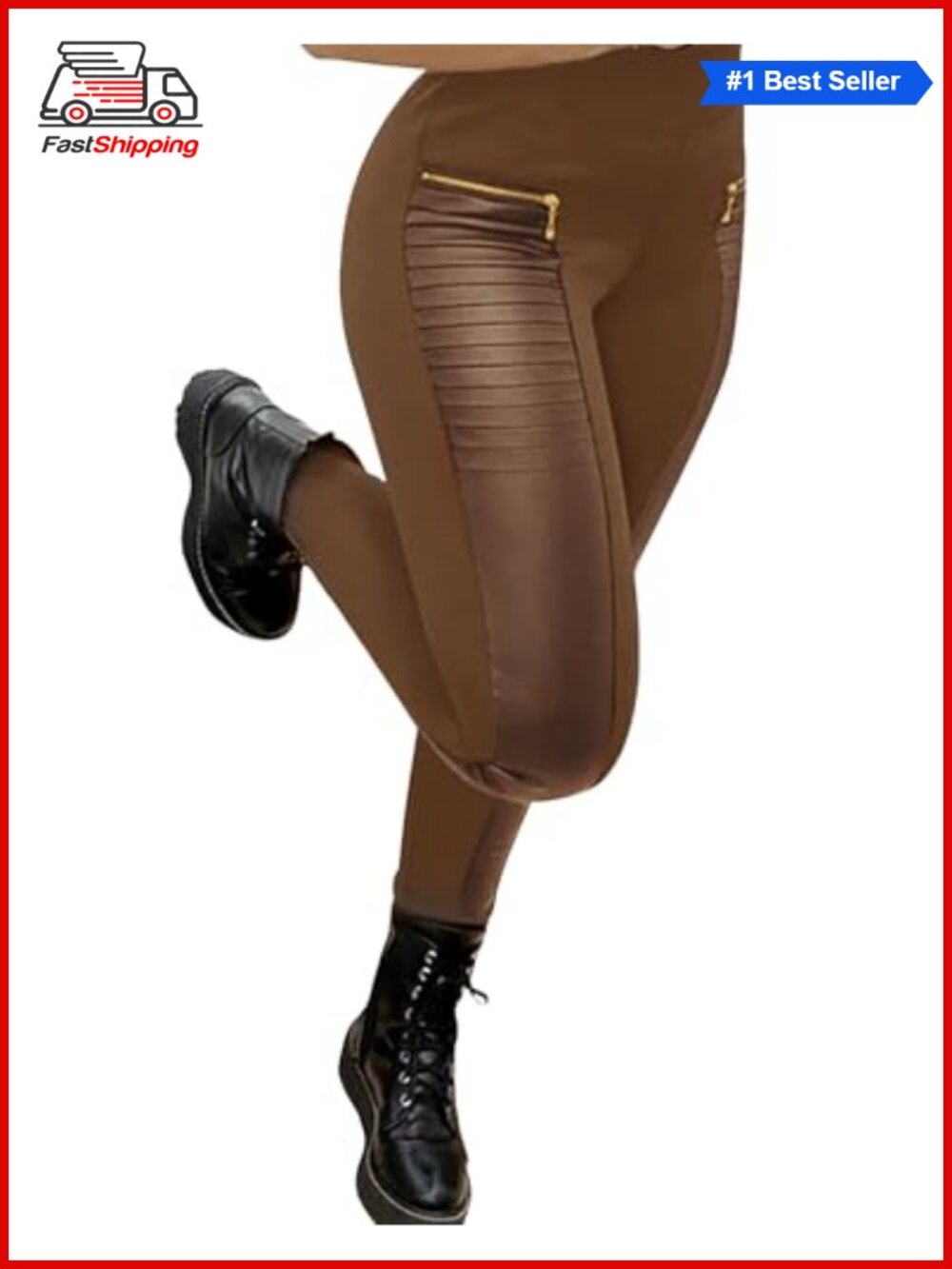 ✨ Faux Leather Leggings for Women Elastic Mid Waisted Stretchy Zip Tights